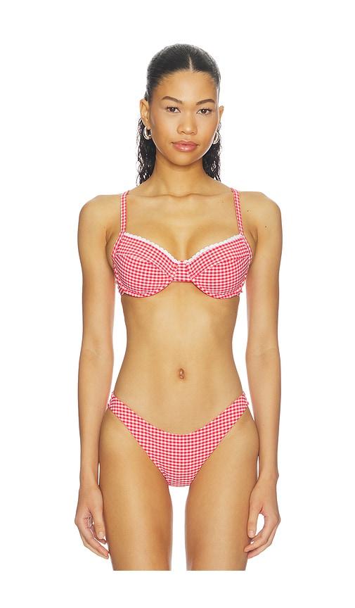 kulani kinis scallop crochet underwire bra bikini top in red. - size m (also in s)