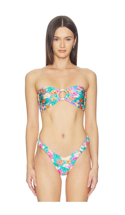 kulani kinis strapless bandeau bikini top in teal. - size m (also in s, xs)
