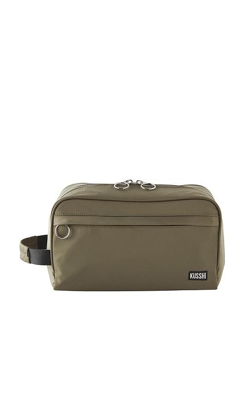 kusshi dopp kit in olive green & light grey.