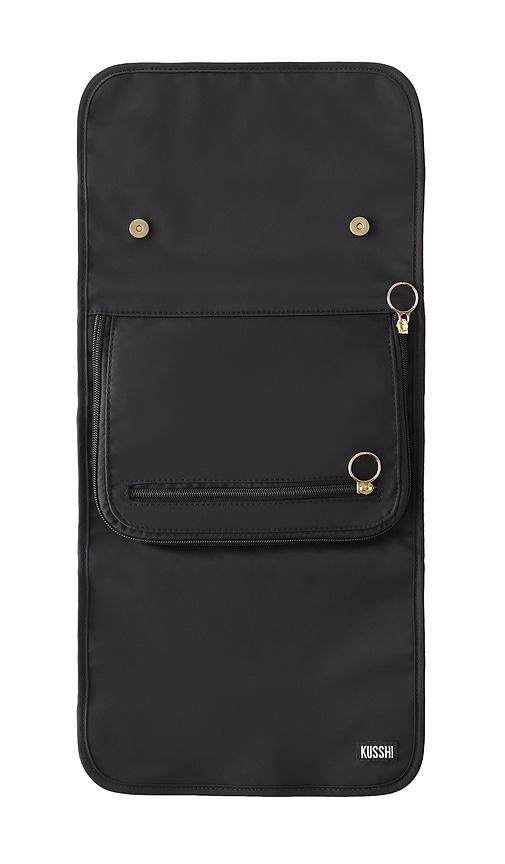 kusshi large jewelry organizer in black satin nylon & blush micro suede.