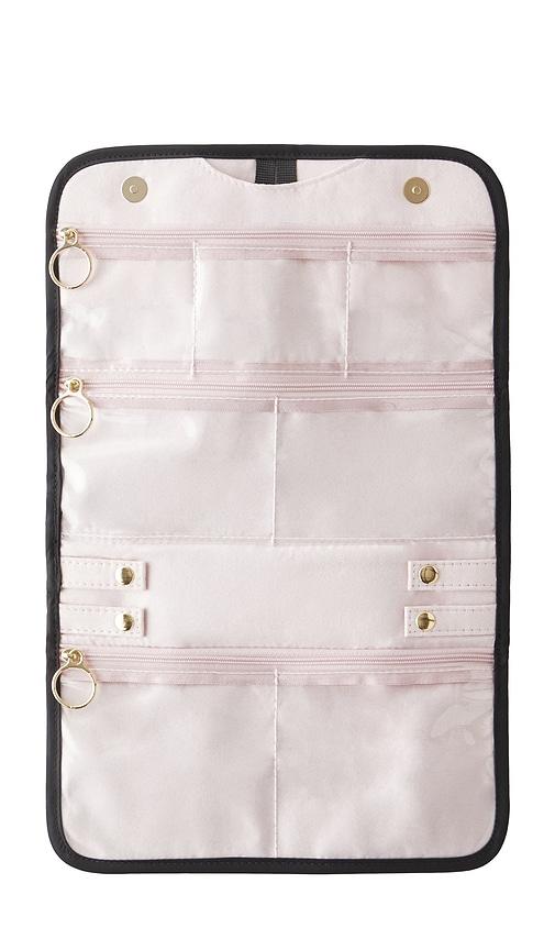 kusshi medium jewelry organizer in black satin nylon & blush micro suede.