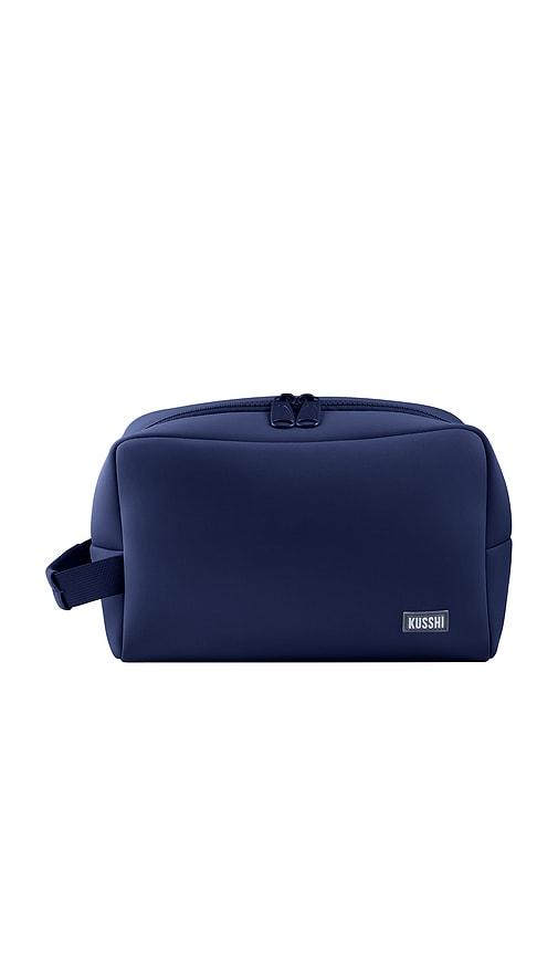 kusshi neoprene dopp kit in navy & khaki.
