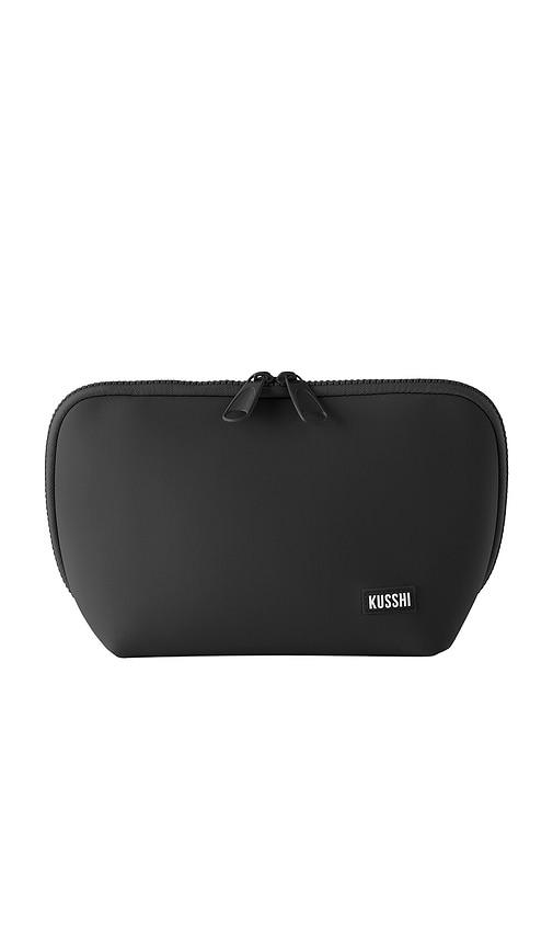 kusshi neoprene makeup bag in black & pink.