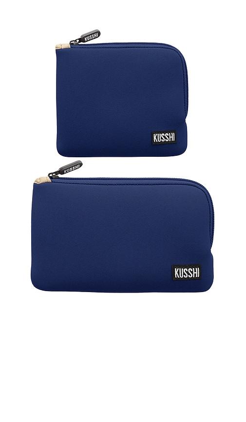 kusshi on-the-go pouch set in navy & khaki.