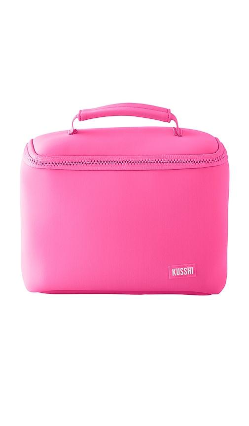 kusshi small neoprene train case in french pink & sherbert.