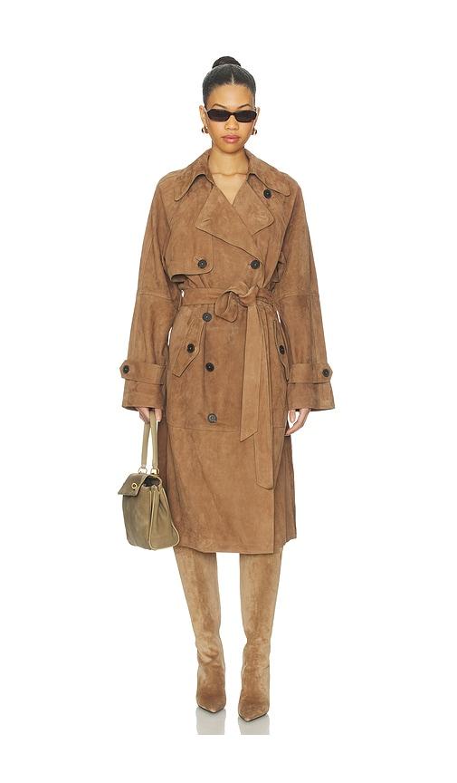 l'academie dara suede trench coat in brown. - size l (also in s, m, xl)