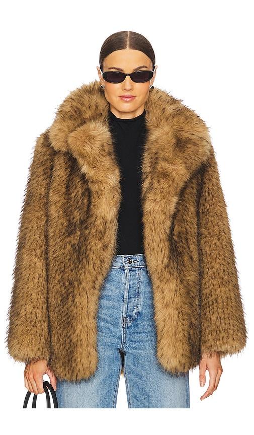 l'academie gamine faux fur jacket in beige. - size l (also in xs, s, m)