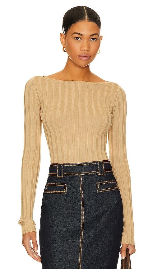 l'academie kayce long sleeve rib top in beige. - size l (also in xl)