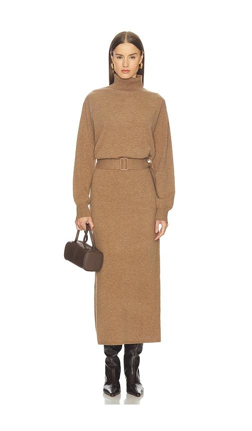 l'academie leslia belted midi dress in brown. - size l (also in m, xl)