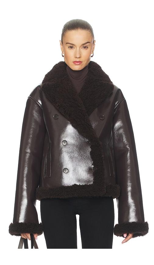 l'academie nalani reversible faux leather jacket in chocolate. - size l (also in xxs, xs, s, m)
