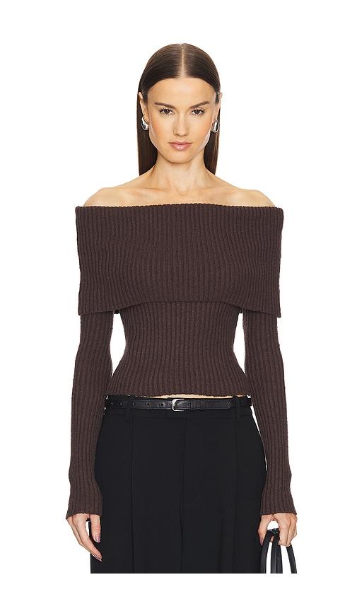 l'academie namir off shoulder sweater in chocolate. - size l (also in xs, s)