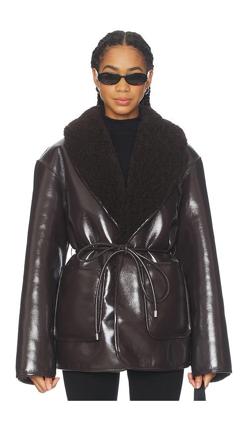 l'academie neriah reversible faux leather jacket in chocolate. - size l (also in s, xs, m)