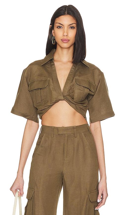 l'academie the chrisa crop blouse in olive. - size l (also in m)