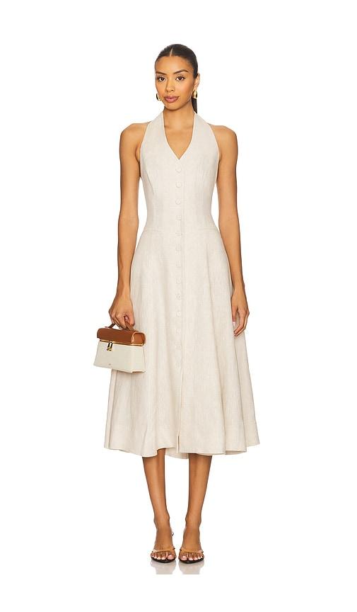 l'academie uma linen midi dress in beige. - size xs (also in xxs)