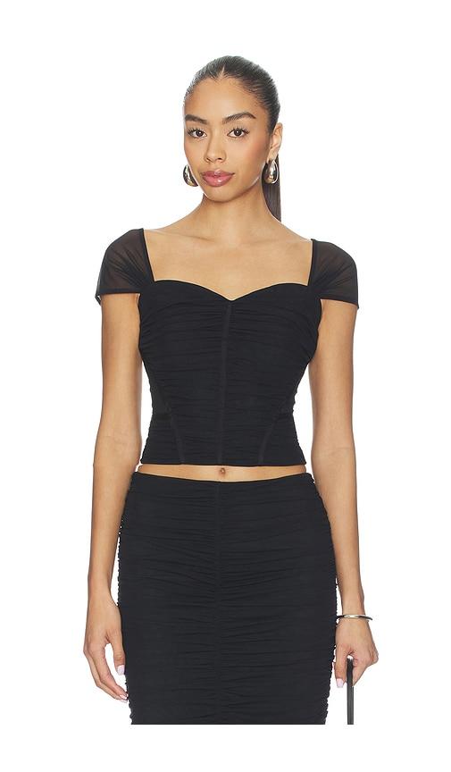 l'agence asuka shirred mesh top in black. - size 2 (also in 4)