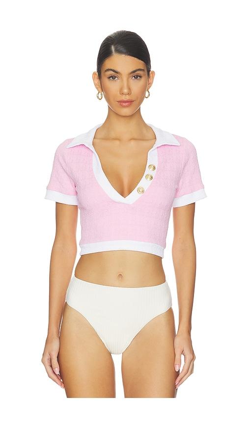 l'agence cropped polo rashguard in pink. - size l (also in m, xl)