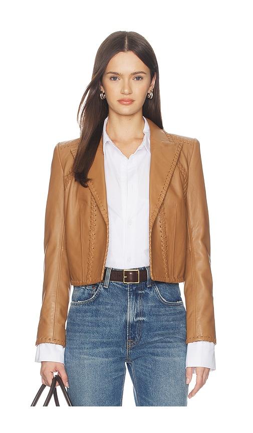 l'agence dulcie leather whipstitch blazer in brown. - size 0 (also in 8)
