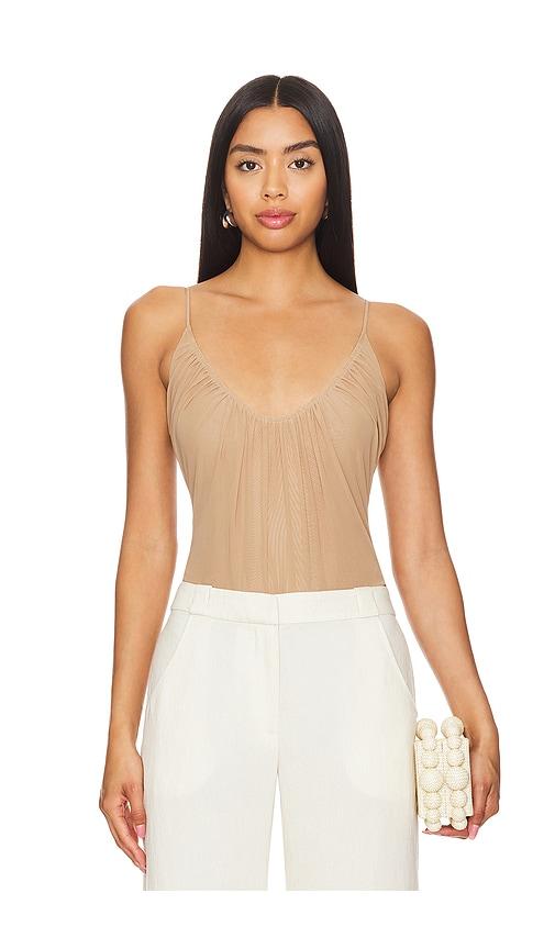 l'agence gelina ruched bodysuit in tan. - size l (also in m, s, xl, xs, xxs)