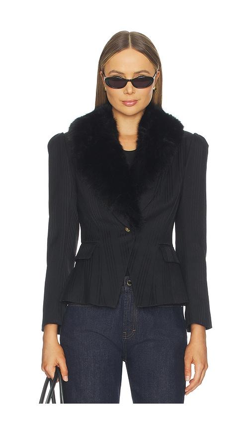 l'agence kaisley fur collar blazer in black. - size 4 (also in 6, 8)