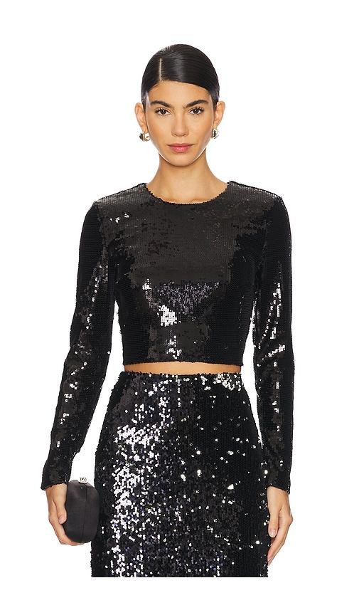 l'agence rogan crop sequin long sleeve top in black. - size xs (also in xxs)