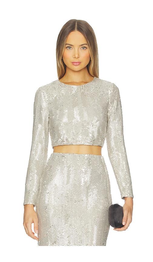 l'agence rogan crop sequin long sleeve top in metallic silver. - size m (also in xxs, xs, s)