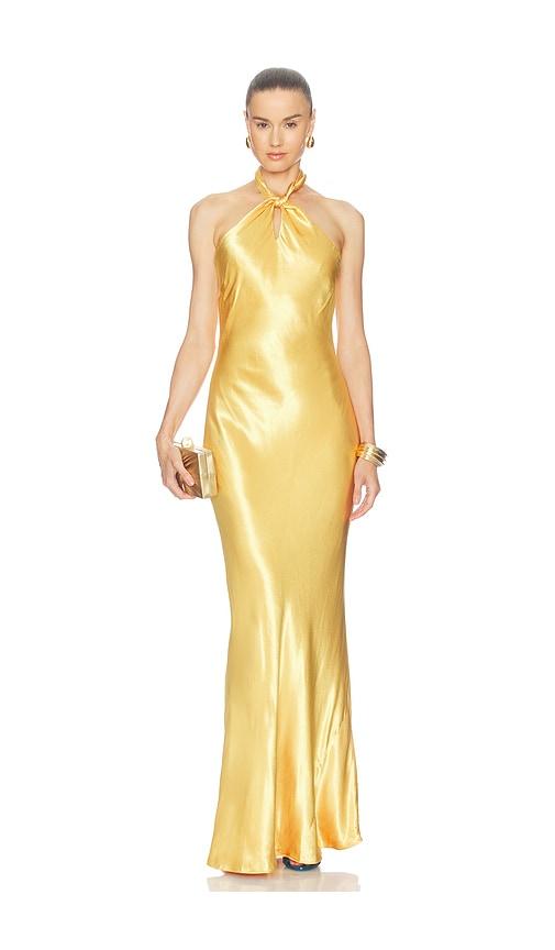 l'agence saphara halter gown in yellow. - size 0 (also in 10, 12, 2, 6, 8)