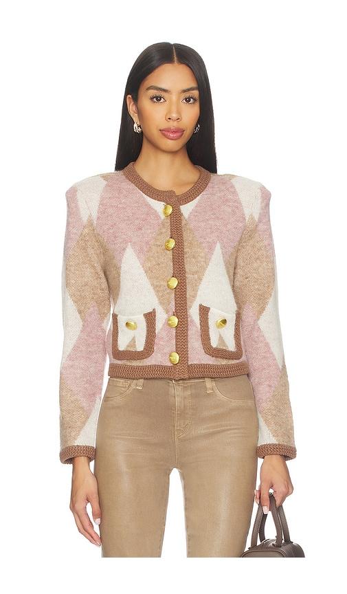 l'agence siobhan fuzzy argyle cardi in neutral,mauve. - size m (also in s)