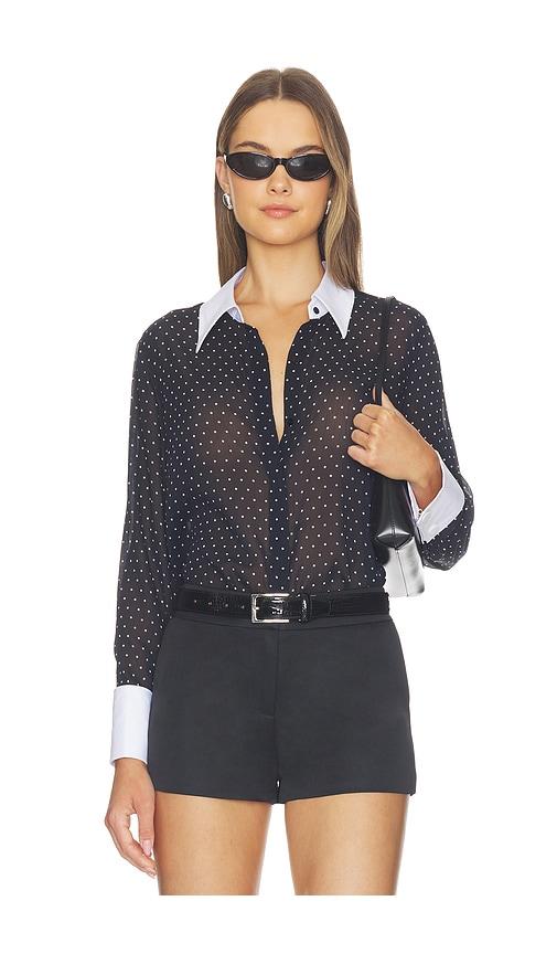 l'agence sona polplin collar blouse in black & white. - size m (also in s)
