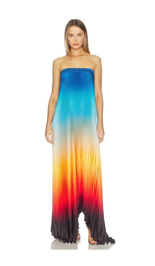 l'idee bisous strapless gown in blue, orange. - size 10/m (also in 8/s, 12/l)