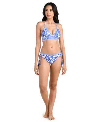 la blanca womens botanical brocade halter bikini top adjustable loop hipster swim bottoms
