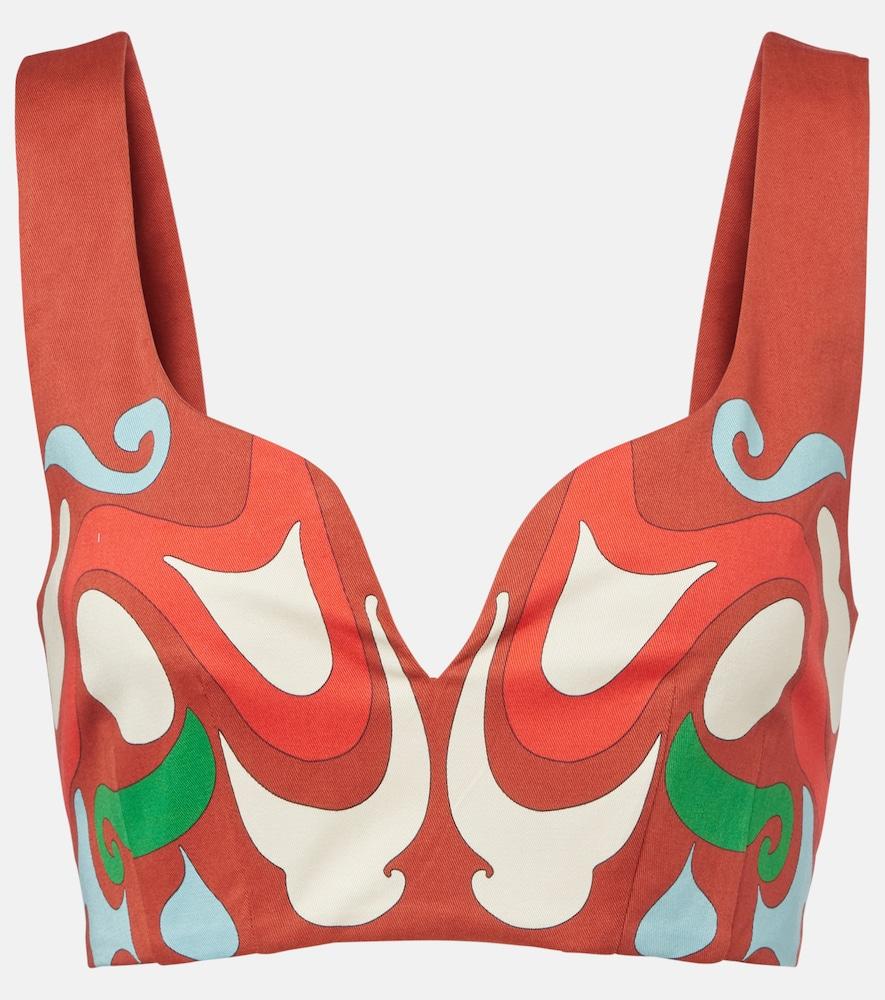 la doublej baia printed cotton-blend crop top