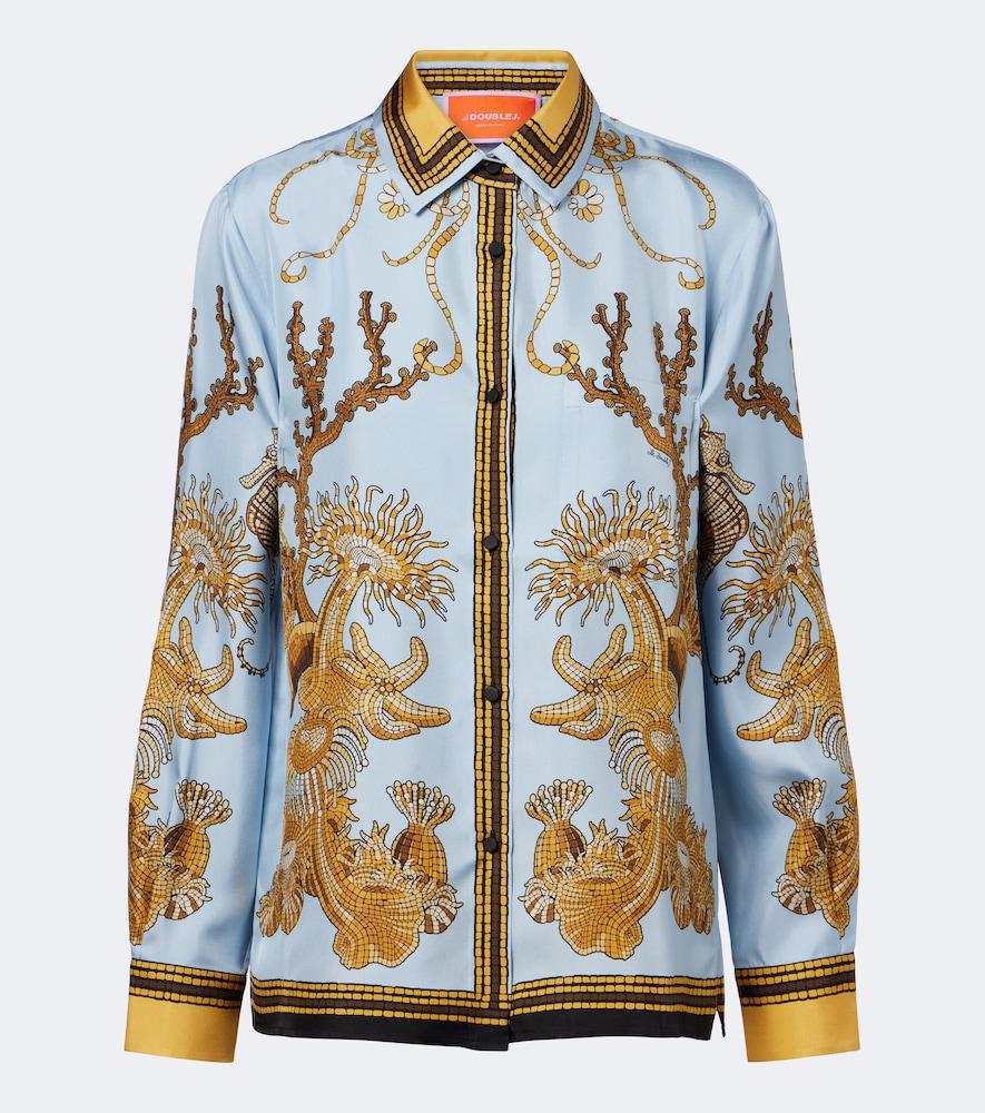 la doublej boy printed silk satin shirt