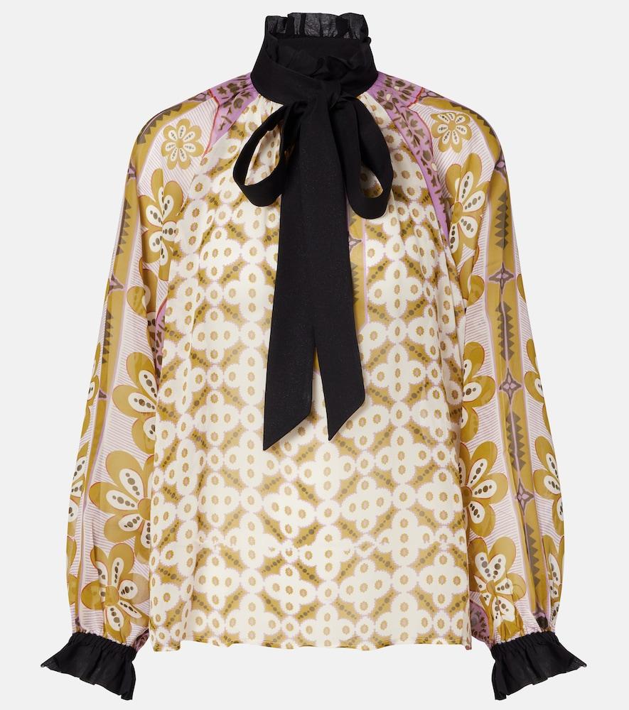 la doublej cerere printed tie-neck silk blouse