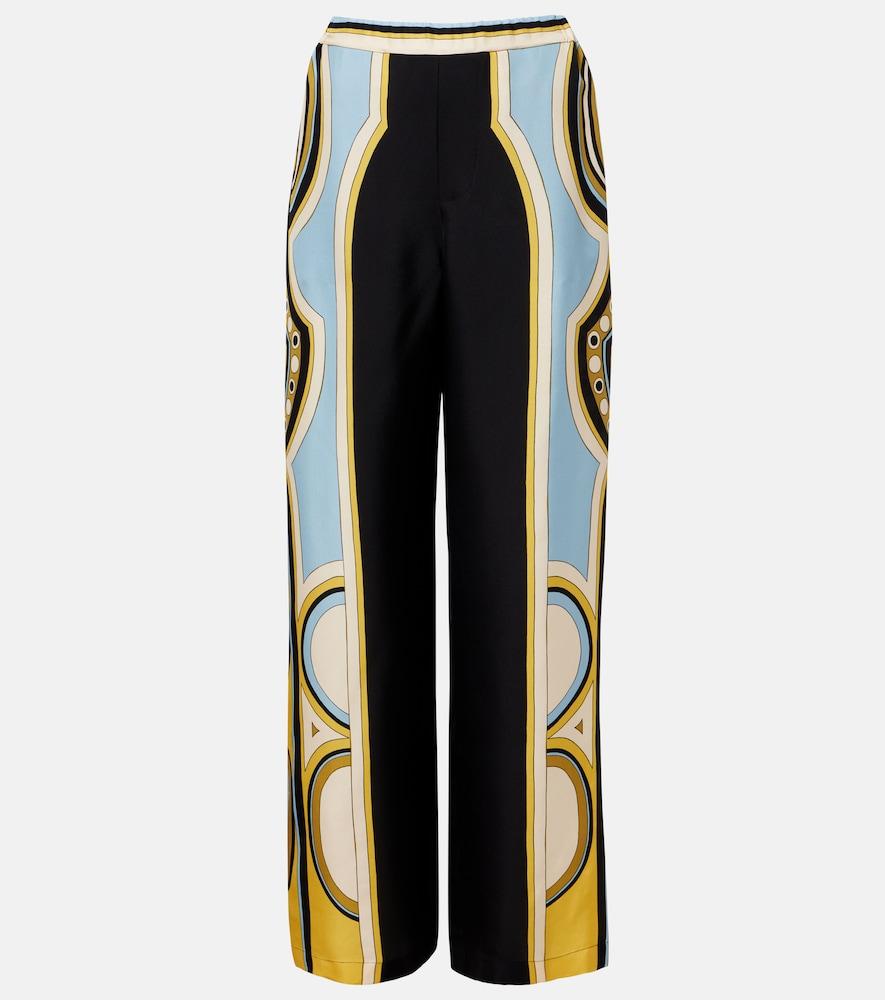 la doublej club printed silk twill wide-leg pants