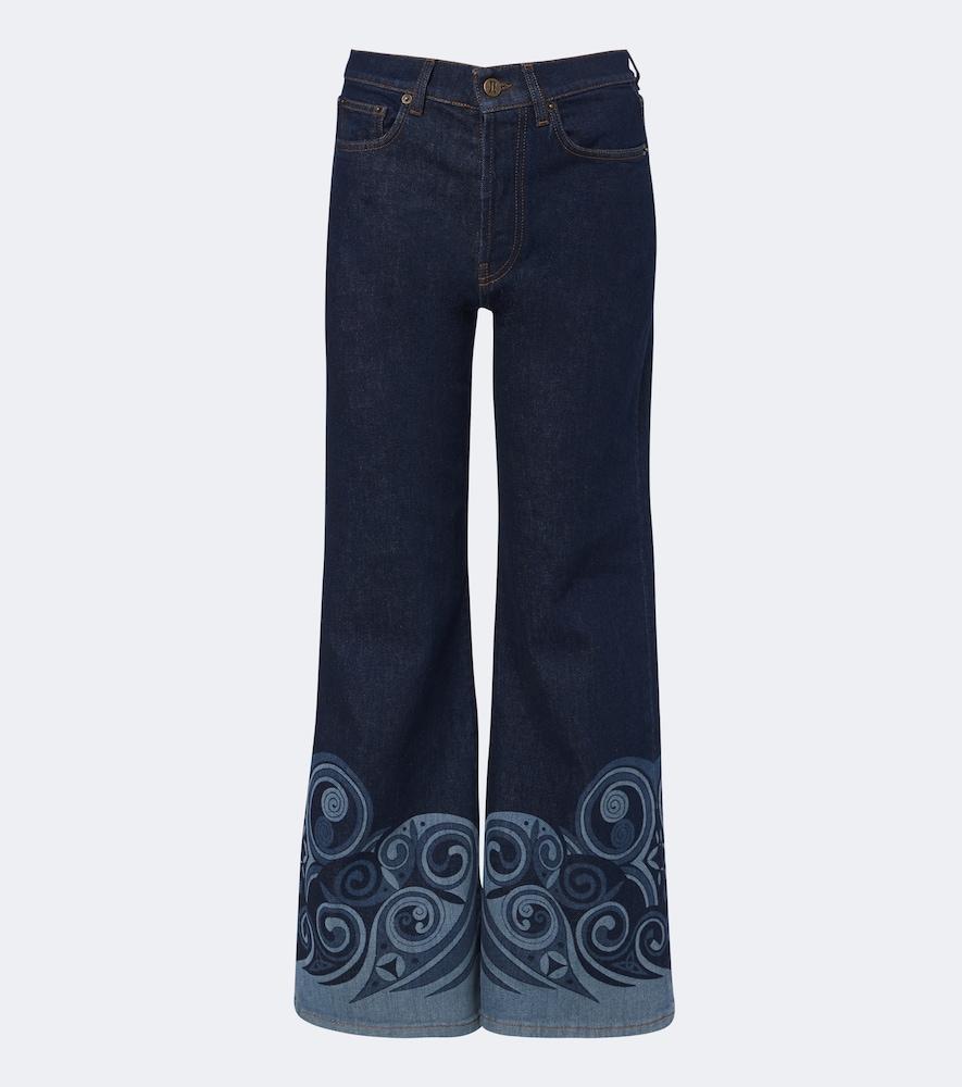 la doublej cropped printed flared jeans