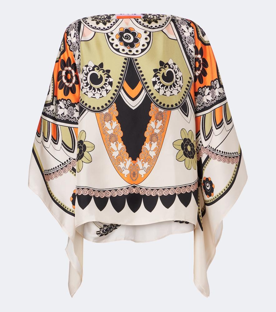 la doublej draped printed silk twill top