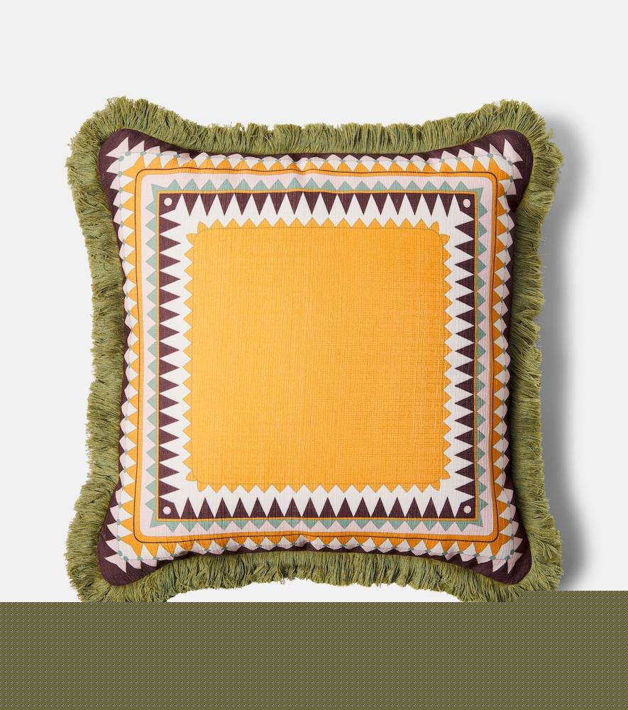 la doublej fringed printed canvas cushion