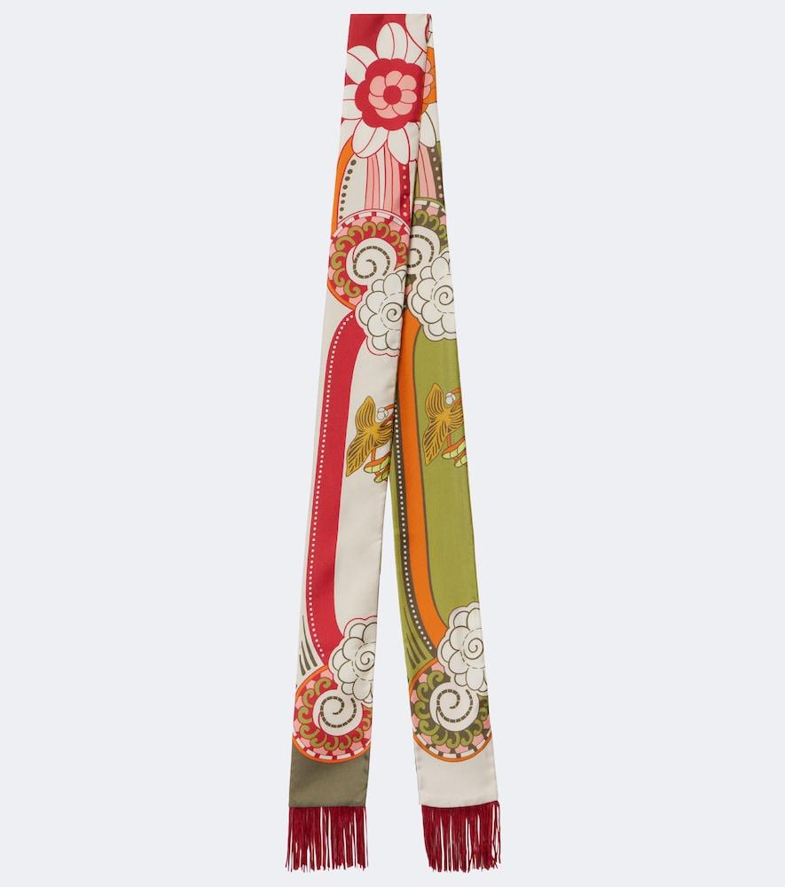 la doublej fringed printed silk scarf