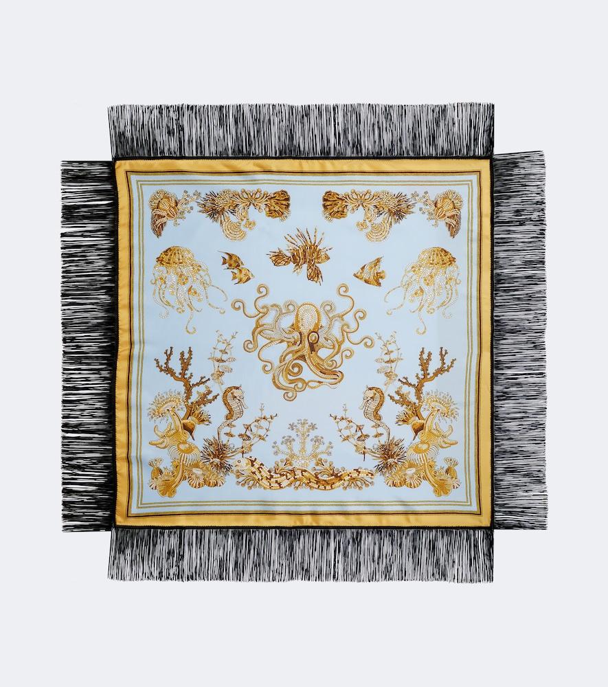 la doublej fringed printed silk twill scarf