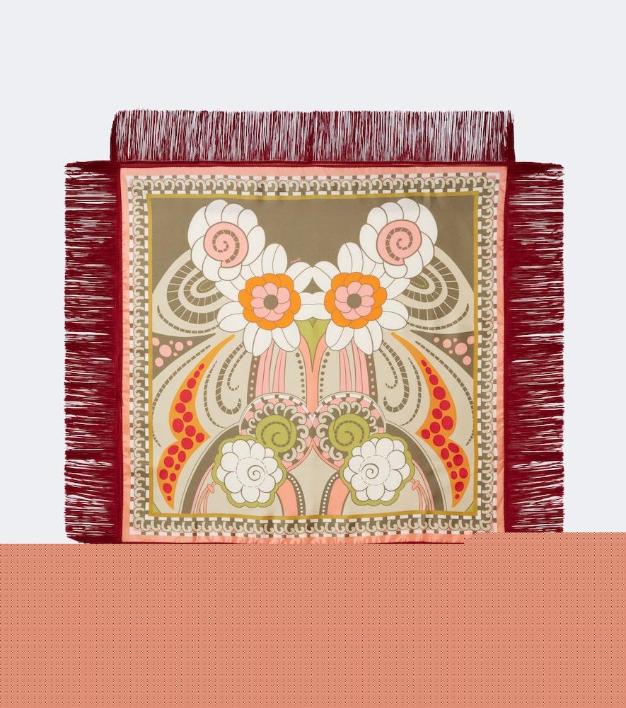 la doublej fringed printed silk twill scarf