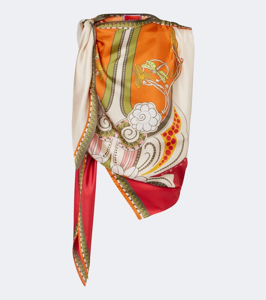 la doublej full-on printed silk twill top