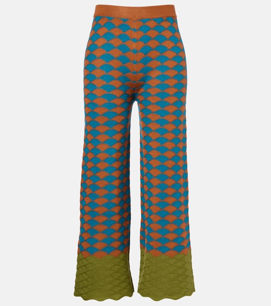 la doublej intarsia knitted straight wool pants