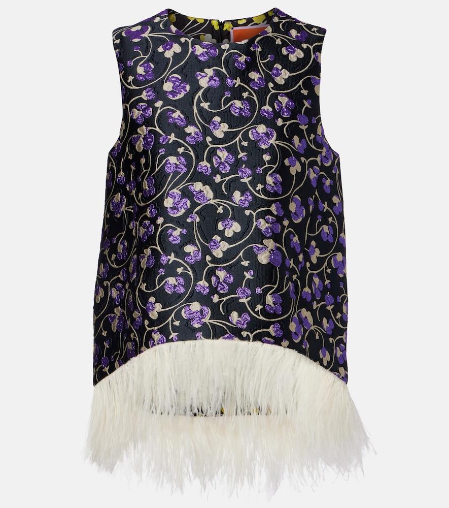 la doublej la scala feather-trimmed jacquard top