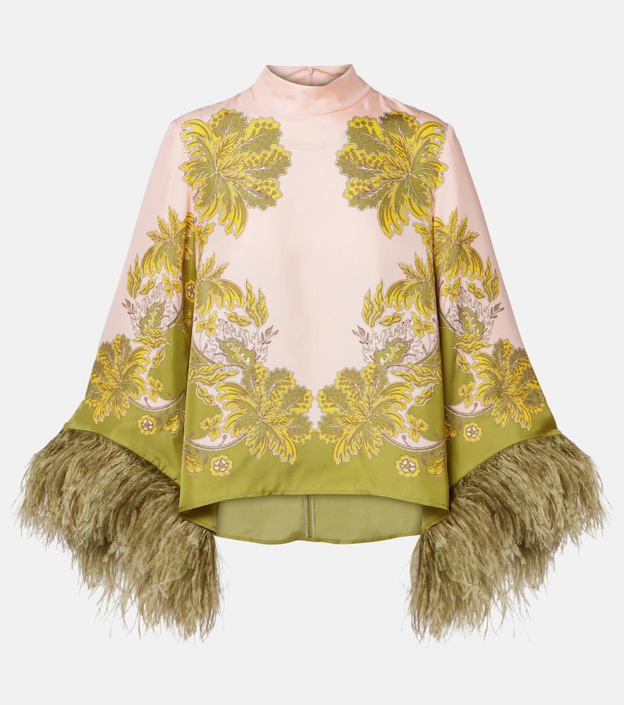 la doublej make an exit feather-trimmed silk twill top