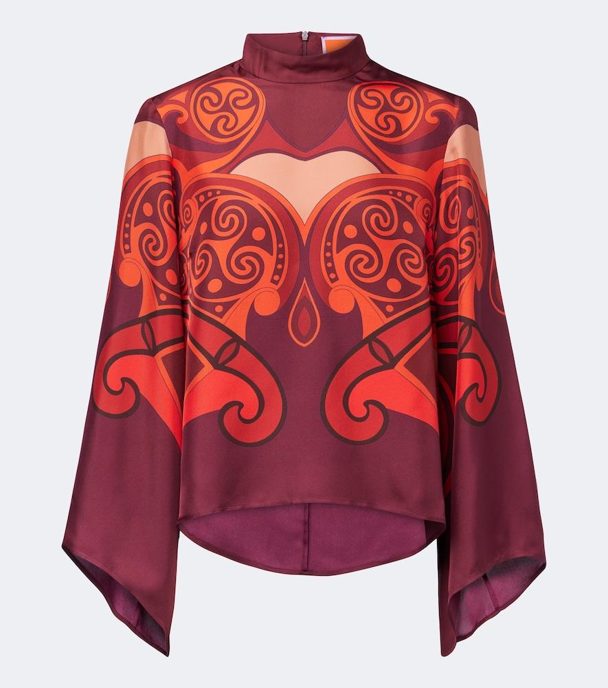 la doublej make an exit printed silk twill top