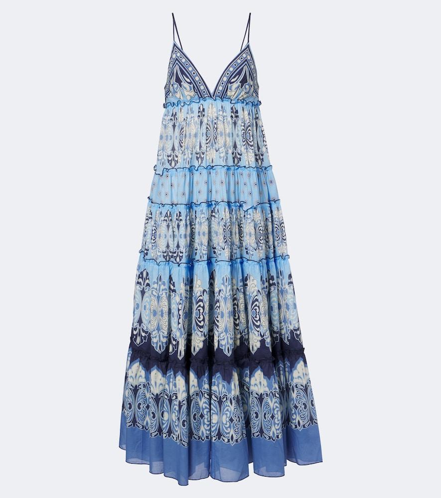 la doublej nymph printed tiered cotton maxi dress