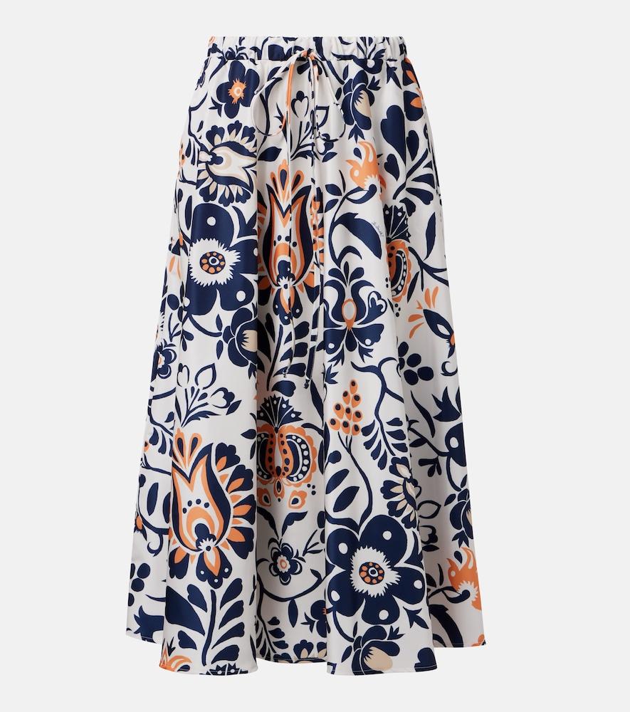 la doublej printed satin midi skirt