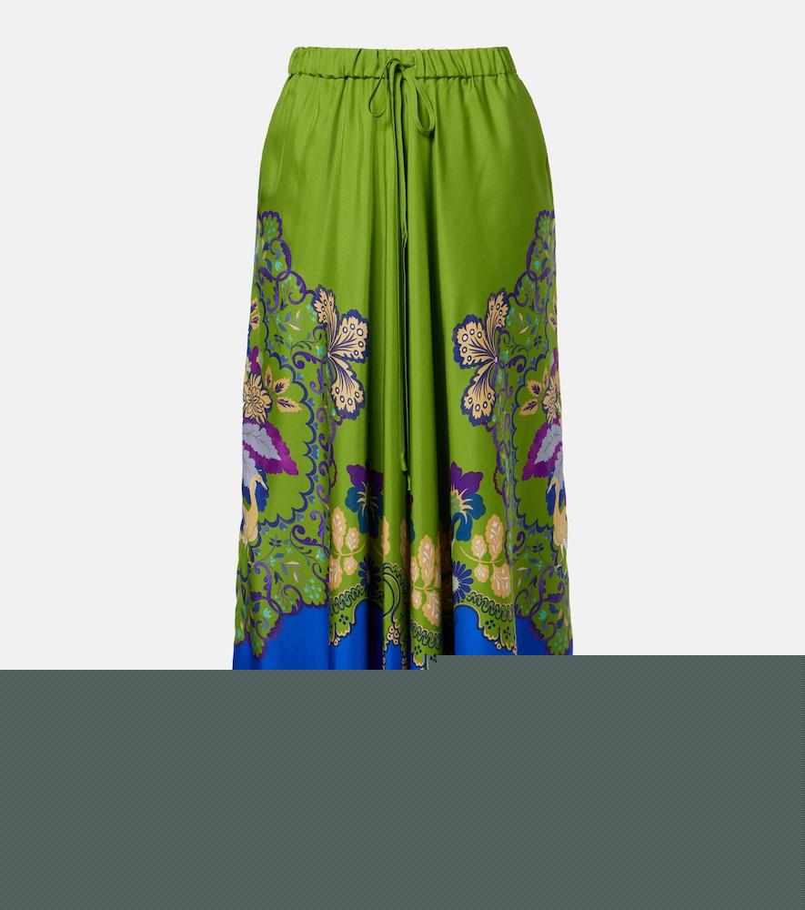 la doublej printed silk midi skirt
