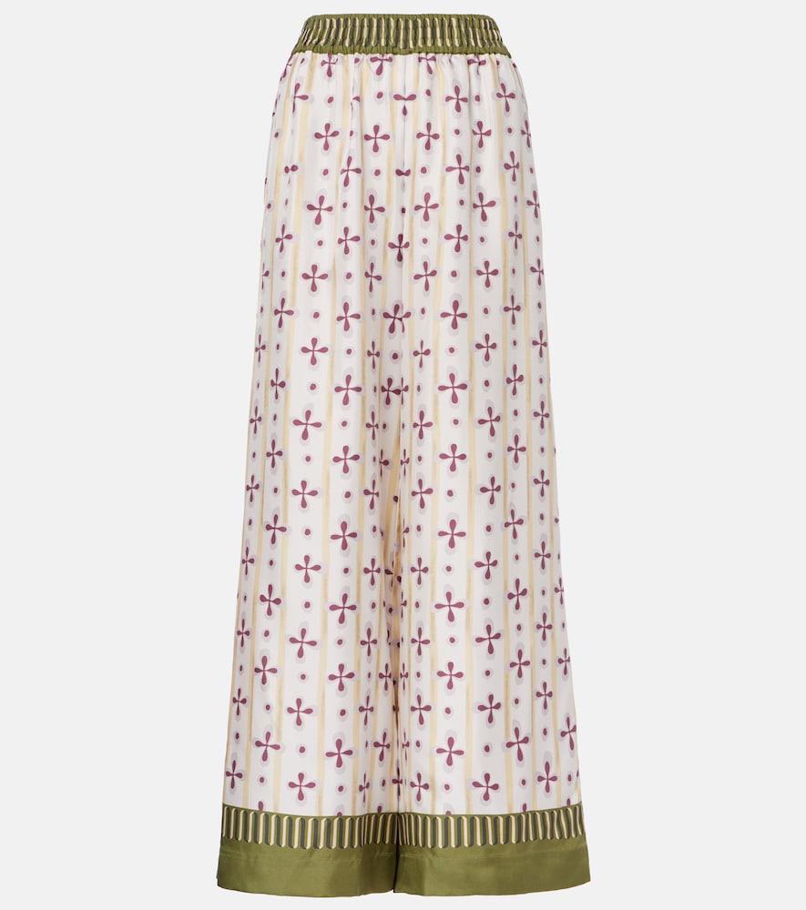 la doublej printed silk twill palazzo pants