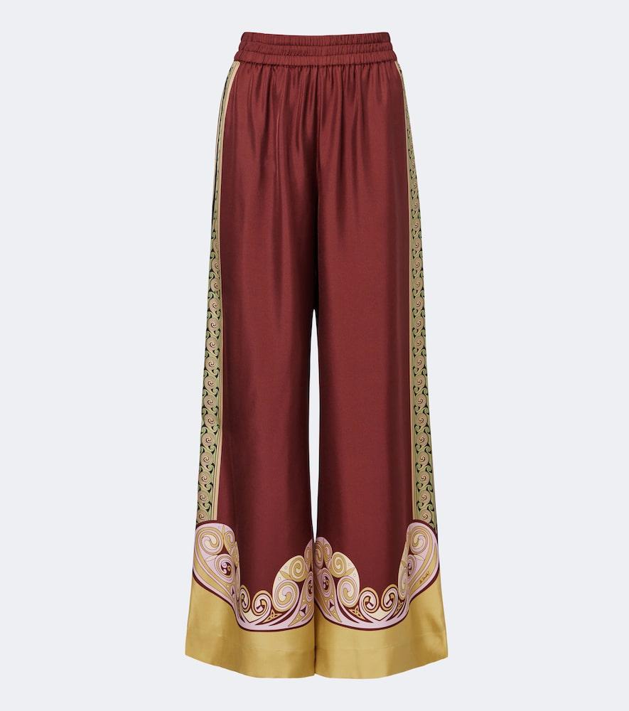 la doublej printed silk twill palazzo pants